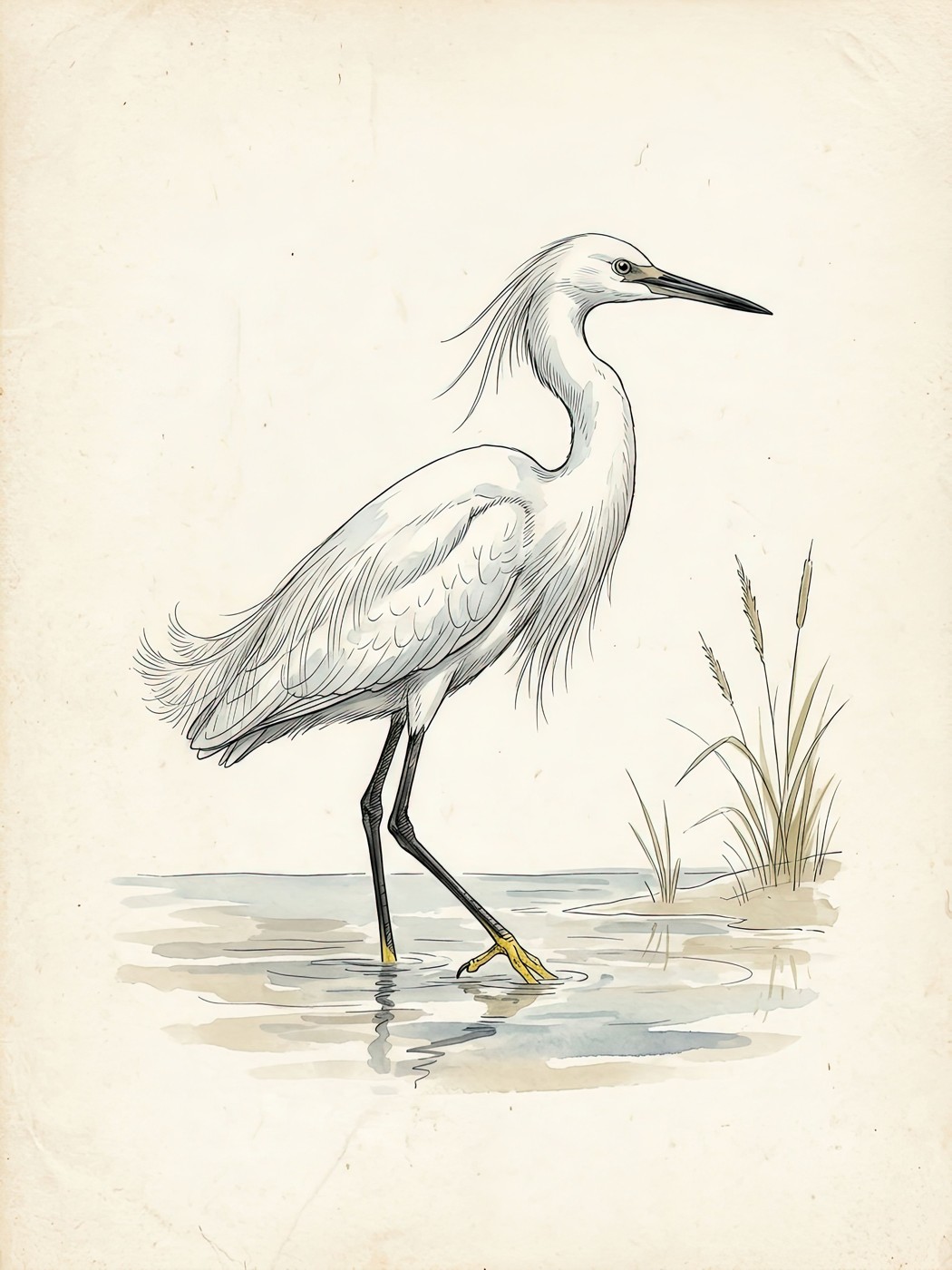 Vintage snowy egret print — coastal shorebird wall art
