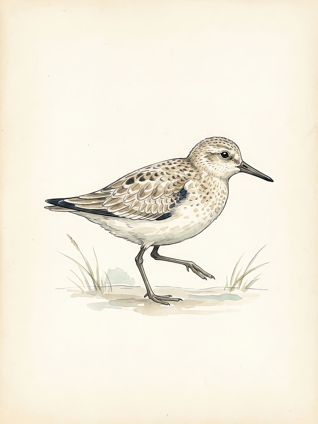 Vintage sandpiper print — coastal shorebird wall art