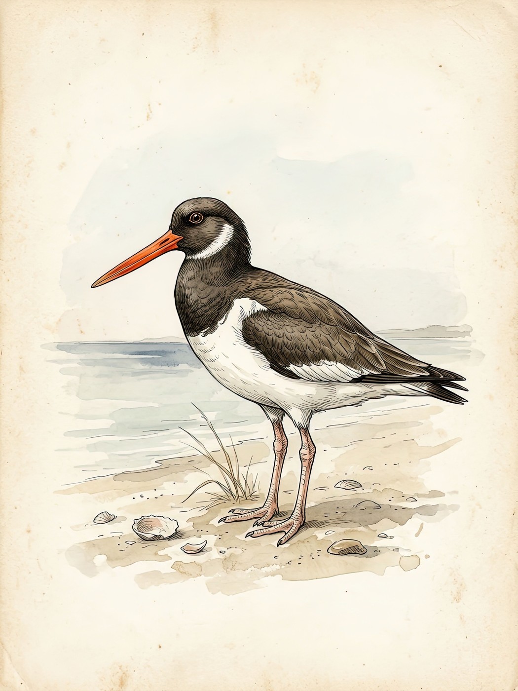 Vintage American oystercatcher print — coastal shorebird wall art