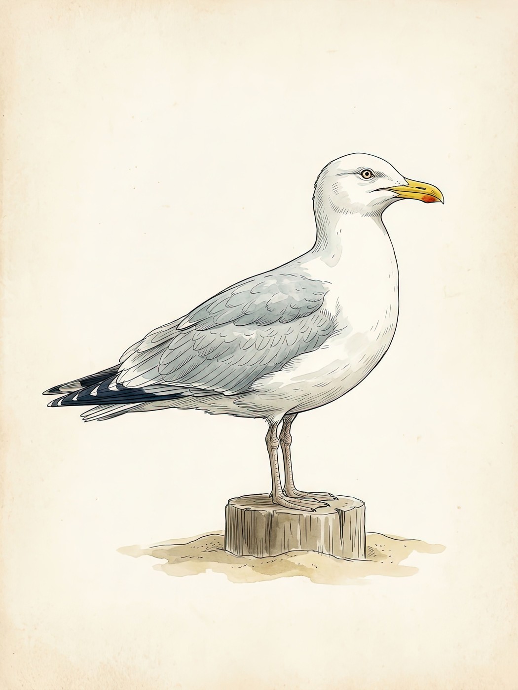 Vintage herring gull print — coastal shorebird wall art
