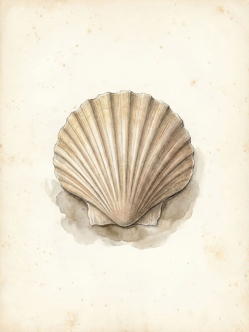 Vintage scallop shell print — antique naturalist sea life wall art