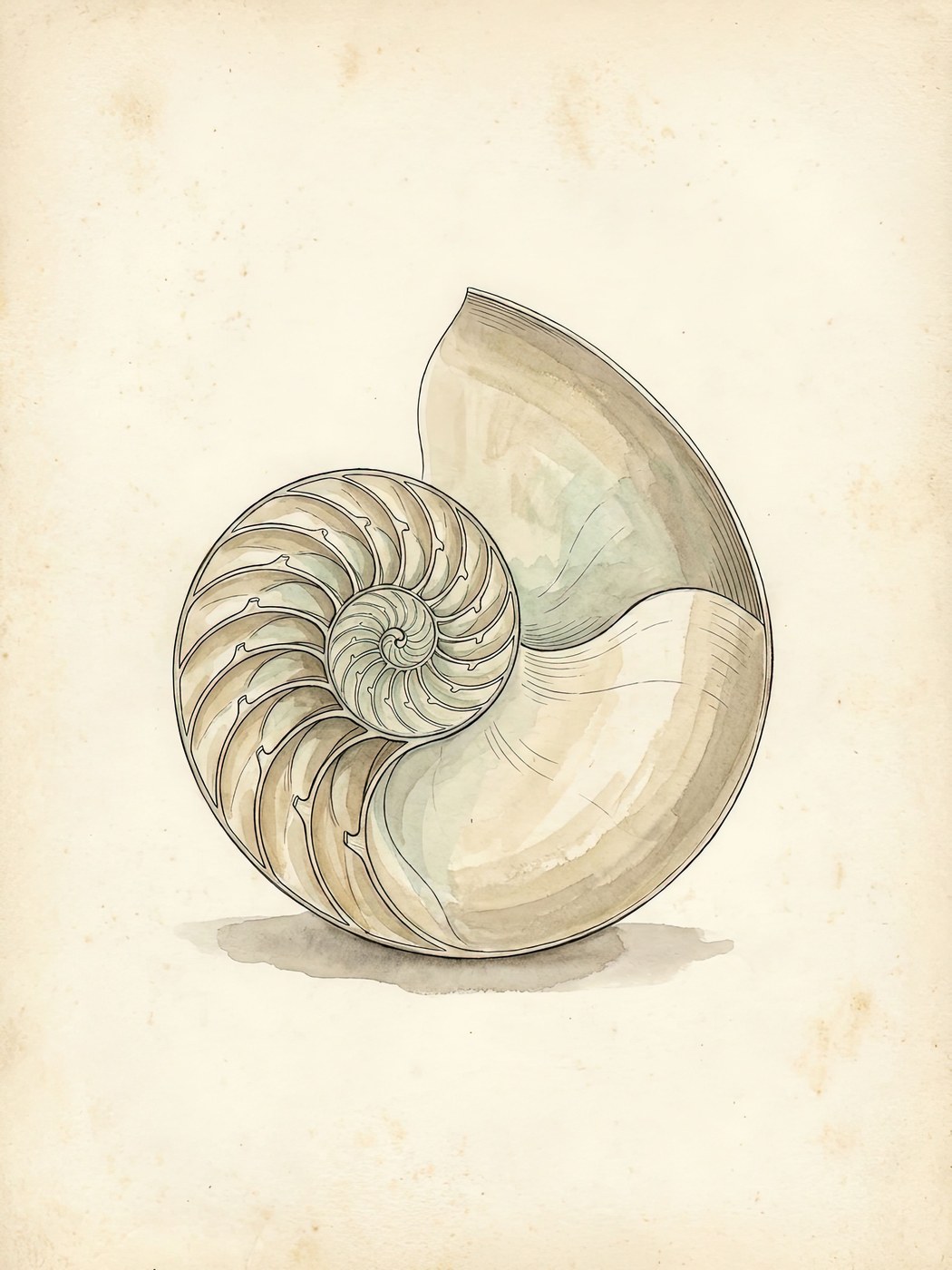 Chambered nautilus print — vintage naturalist shell wall art
