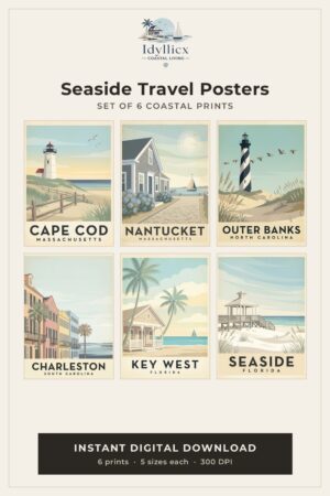 Coastal travel posters — set of 6 vintage beach prints, Idyllicx cover