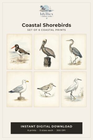 Coastal Shorebirds — Vintage Naturalist Print Set (6 Prints)